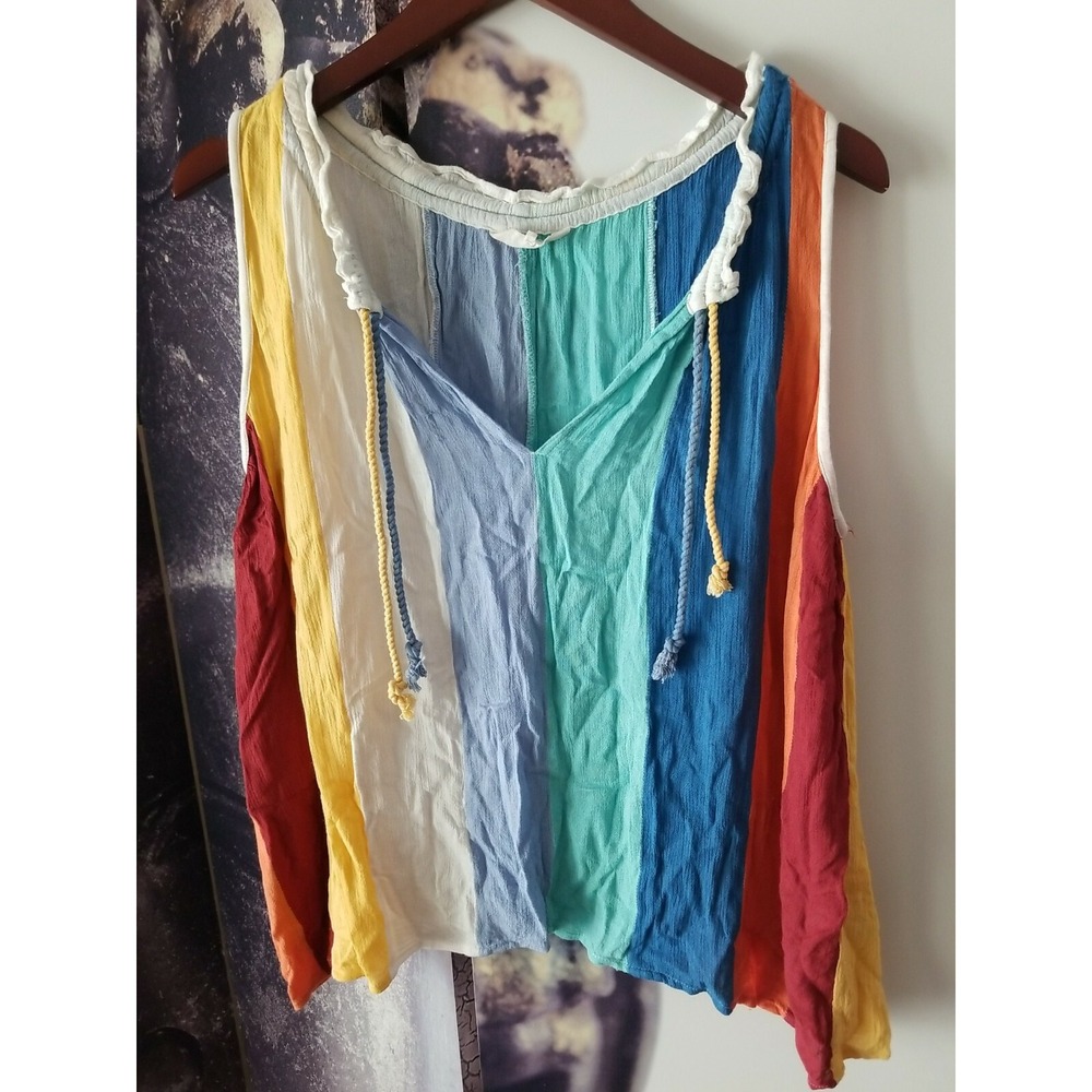 ROCKS & INDIGO Sleeveless Tie Front Striped‎ Relaxed Fit Boho Tunic Top Size S